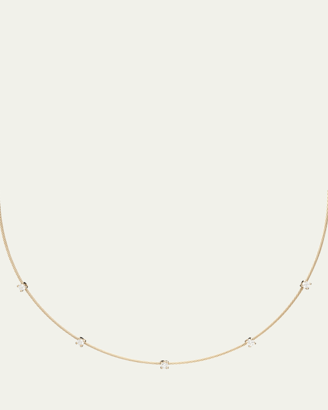 18K Yellow Gold 1mm Wide Necklace with Diamonds